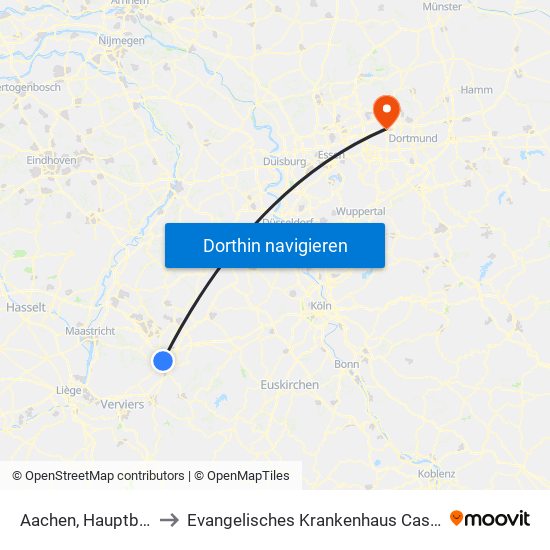 Aachen, Hauptbahnhof to Evangelisches Krankenhaus Castrop-Rauxel map