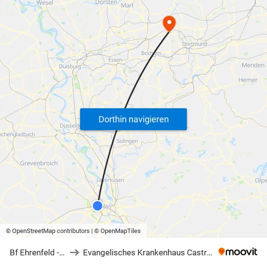 Bf Ehrenfeld - Köln to Evangelisches Krankenhaus Castrop-Rauxel map