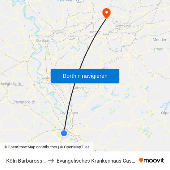 Köln Barbarossaplatz to Evangelisches Krankenhaus Castrop-Rauxel map