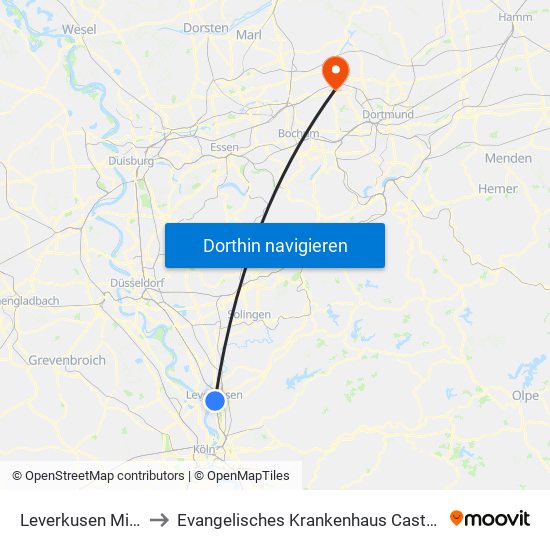 Leverkusen Mitte Bf to Evangelisches Krankenhaus Castrop-Rauxel map