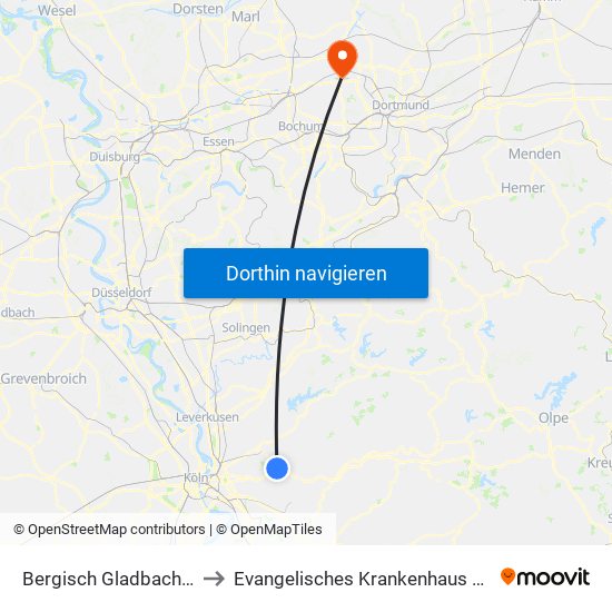 Bergisch Gladbach Bensberg to Evangelisches Krankenhaus Castrop-Rauxel map