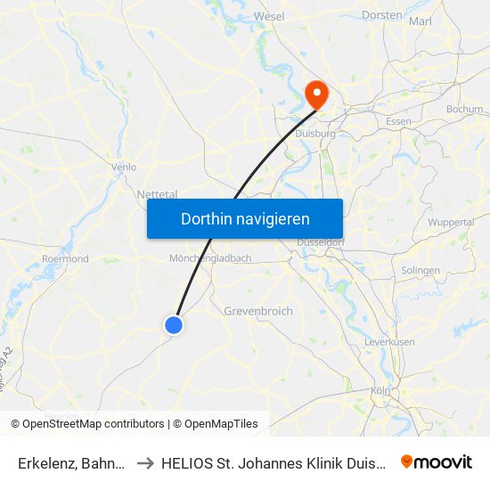 Erkelenz, Bahnhof to HELIOS St. Johannes Klinik Duisburg map