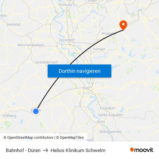 Bahnhof - Düren to Helios Klinikum Schwelm map