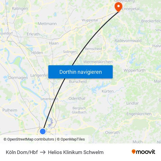 Köln Dom/Hbf to Helios Klinikum Schwelm map