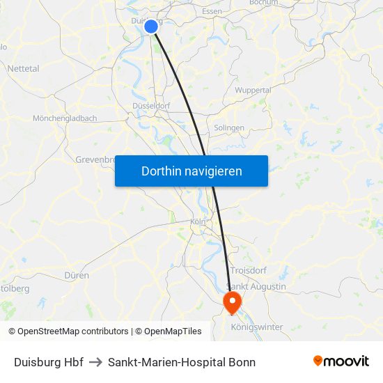 Duisburg Hbf to Sankt-Marien-Hospital Bonn map
