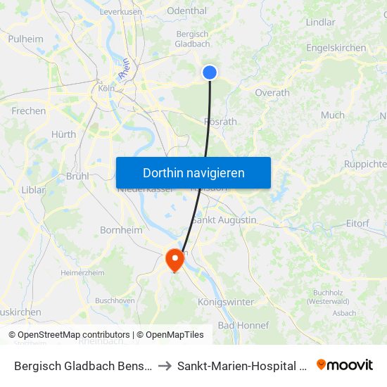 Bergisch Gladbach Bensberg to Sankt-Marien-Hospital Bonn map