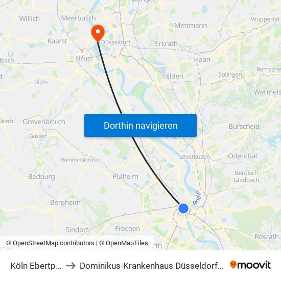 Köln Ebertplatz to Dominikus-Krankenhaus Düsseldorf-Heerdt map