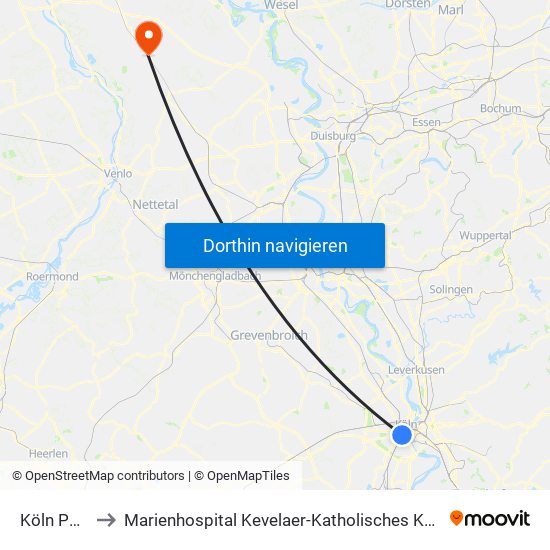 Köln Poststr. to Marienhospital Kevelaer-Katholisches Karl-Leisner-Klinikum map