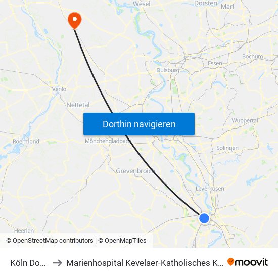 Köln Dom/Hbf to Marienhospital Kevelaer-Katholisches Karl-Leisner-Klinikum map