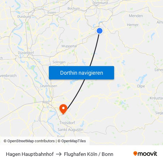 Hagen Hauptbahnhof to Flughafen Köln / Bonn map