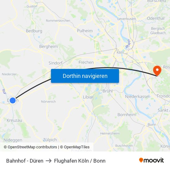 Bahnhof - Düren to Flughafen Köln / Bonn map