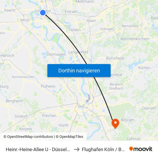 Heinr.-Heine-Allee U - Düsseldorf to Flughafen Köln / Bonn map