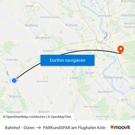 Bahnhof - Düren to PARKundSPAR am Flughafen Köln map