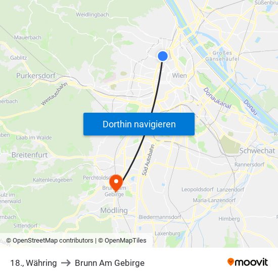 18., Währing to Brunn Am Gebirge map