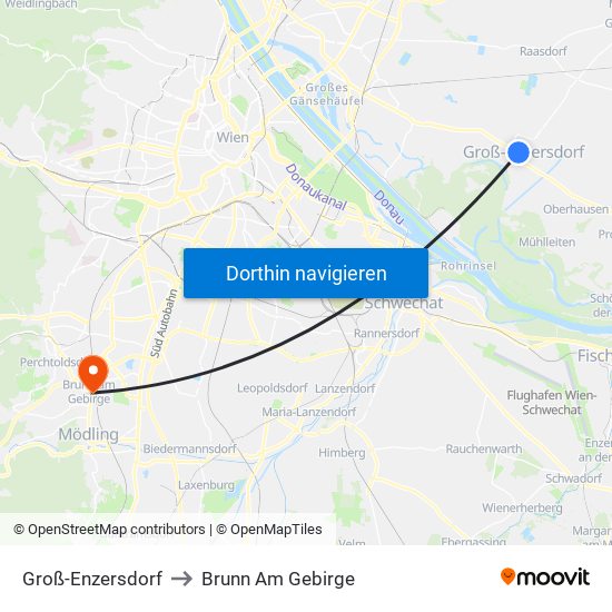 Groß-Enzersdorf to Brunn Am Gebirge map