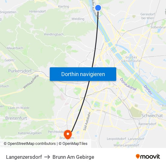 Langenzersdorf to Brunn Am Gebirge map