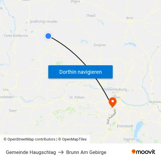 Gemeinde Haugschlag to Brunn Am Gebirge map