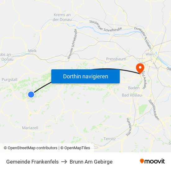 Gemeinde Frankenfels to Brunn Am Gebirge map