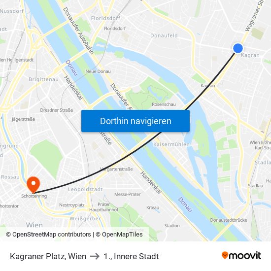 Kagraner Platz, Wien to 1., Innere Stadt map
