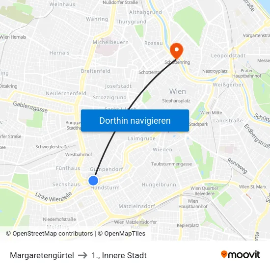 Margaretengürtel to 1., Innere Stadt map