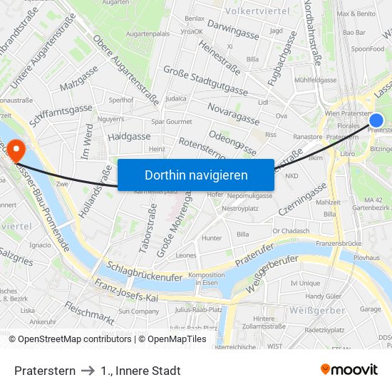 Praterstern to 1., Innere Stadt map