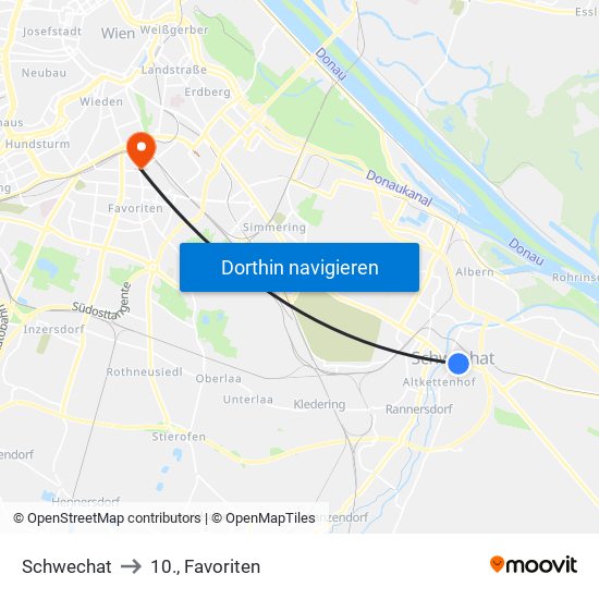 Schwechat to 10., Favoriten map