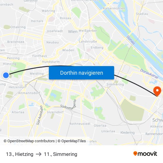 13., Hietzing to 11., Simmering map