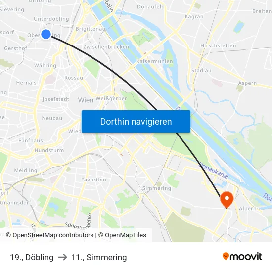 19., Döbling to 11., Simmering map