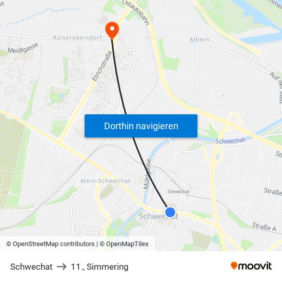 Schwechat to 11., Simmering map