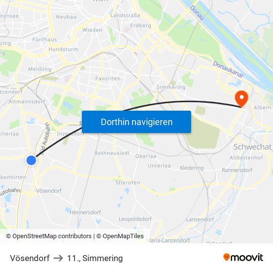 Vösendorf to 11., Simmering map