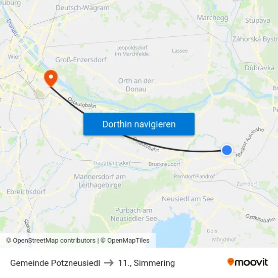 Gemeinde Potzneusiedl to 11., Simmering map