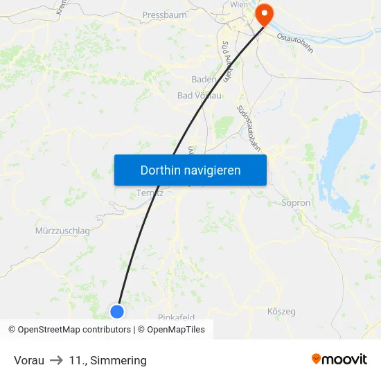 Vorau to 11., Simmering map