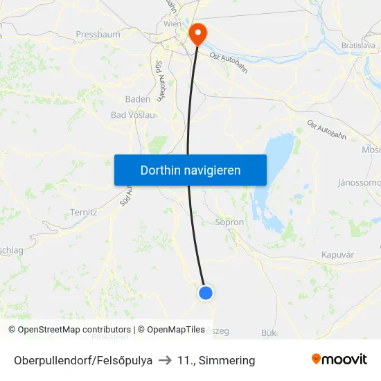 Oberpullendorf/Felsőpulya to 11., Simmering map