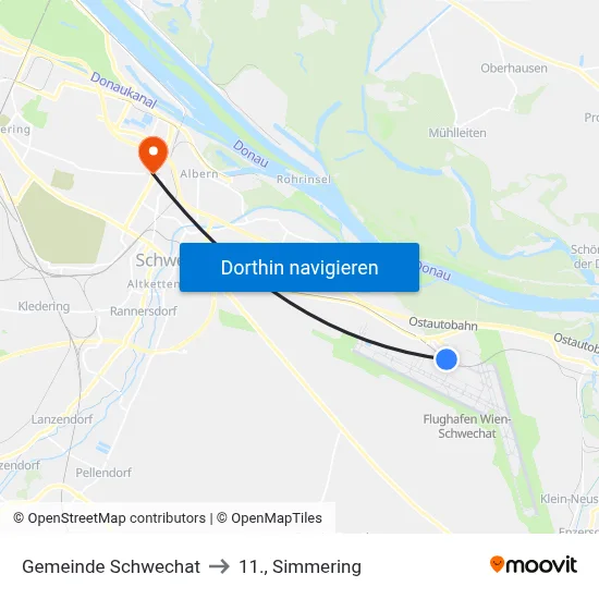Gemeinde Schwechat to 11., Simmering map