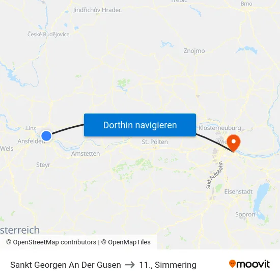 Sankt Georgen An Der Gusen to 11., Simmering map