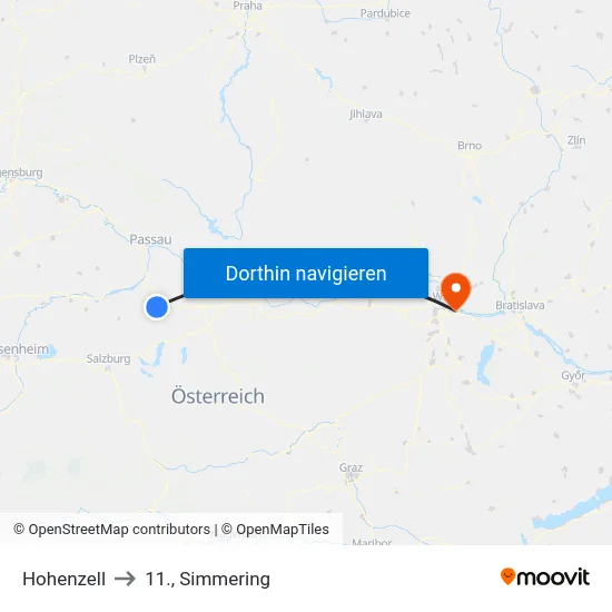 Hohenzell to 11., Simmering map