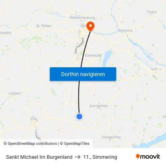 Sankt Michael Im Burgenland to 11., Simmering map