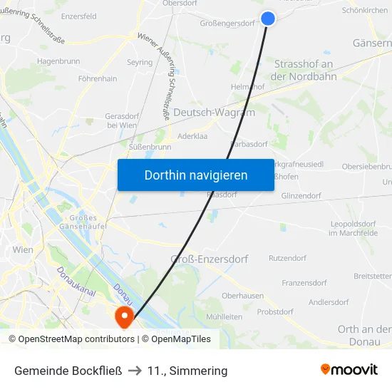 Gemeinde Bockfließ to 11., Simmering map