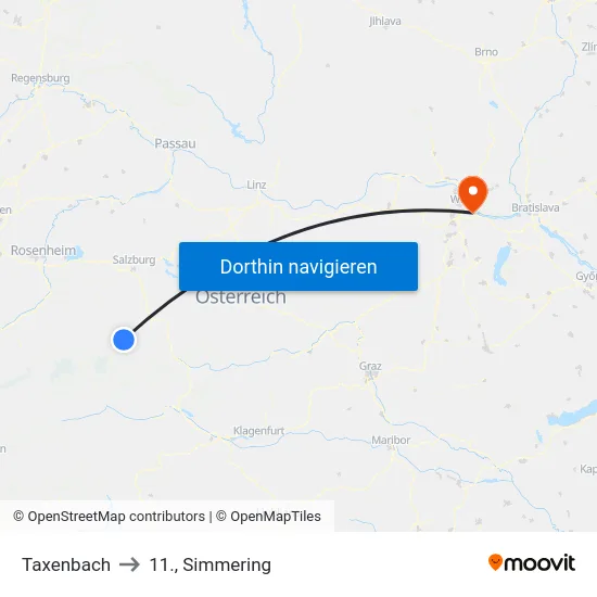 Taxenbach to 11., Simmering map
