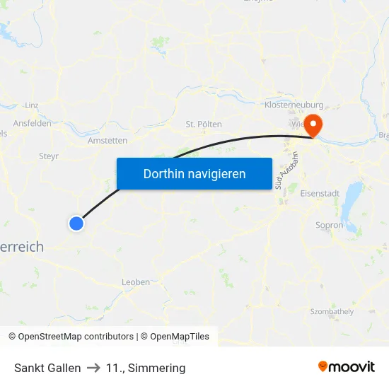 Sankt Gallen to 11., Simmering map