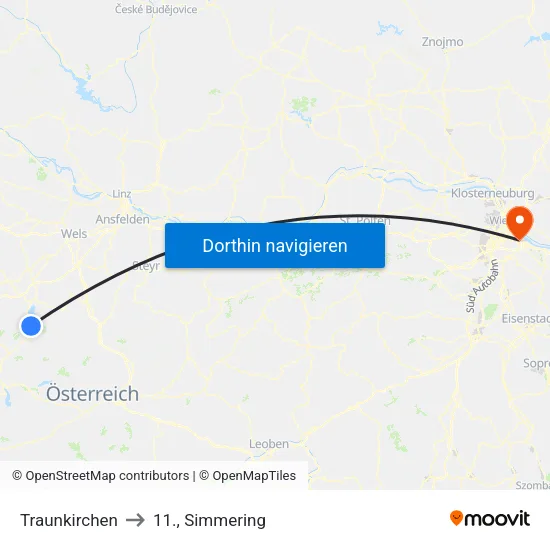 Traunkirchen to 11., Simmering map