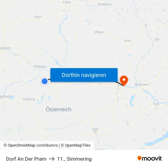 Dorf An Der Pram to 11., Simmering map