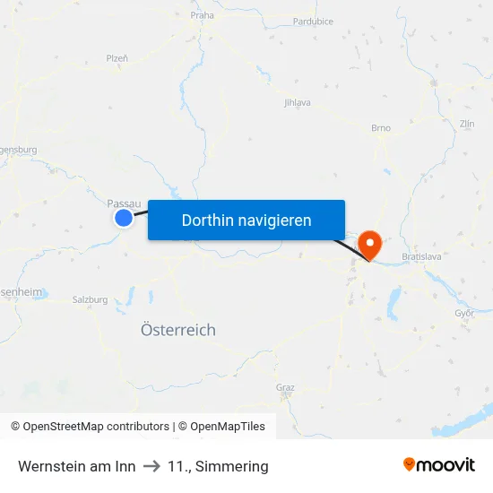 Wernstein am Inn to 11., Simmering map