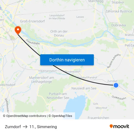Zurndorf to 11., Simmering map