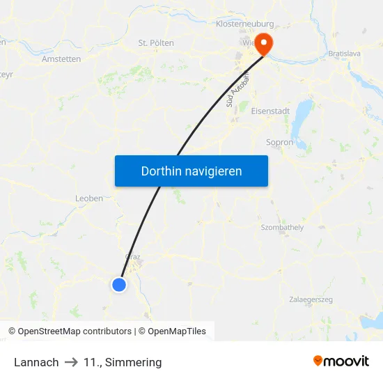 Lannach to 11., Simmering map