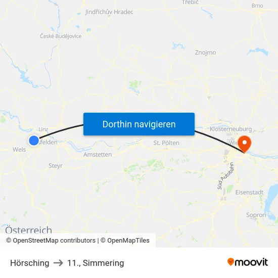Hörsching to 11., Simmering map