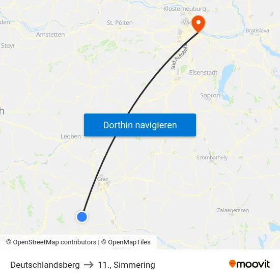 Deutschlandsberg to 11., Simmering map