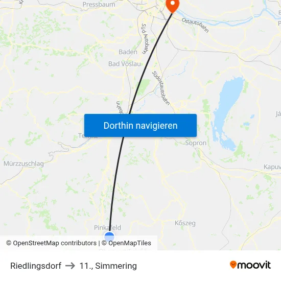 Riedlingsdorf to 11., Simmering map