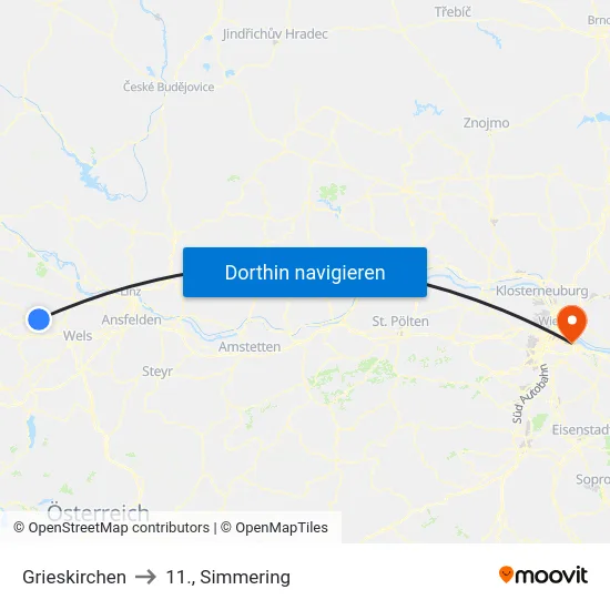 Grieskirchen to 11., Simmering map