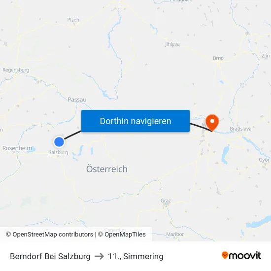 Berndorf Bei Salzburg to 11., Simmering map